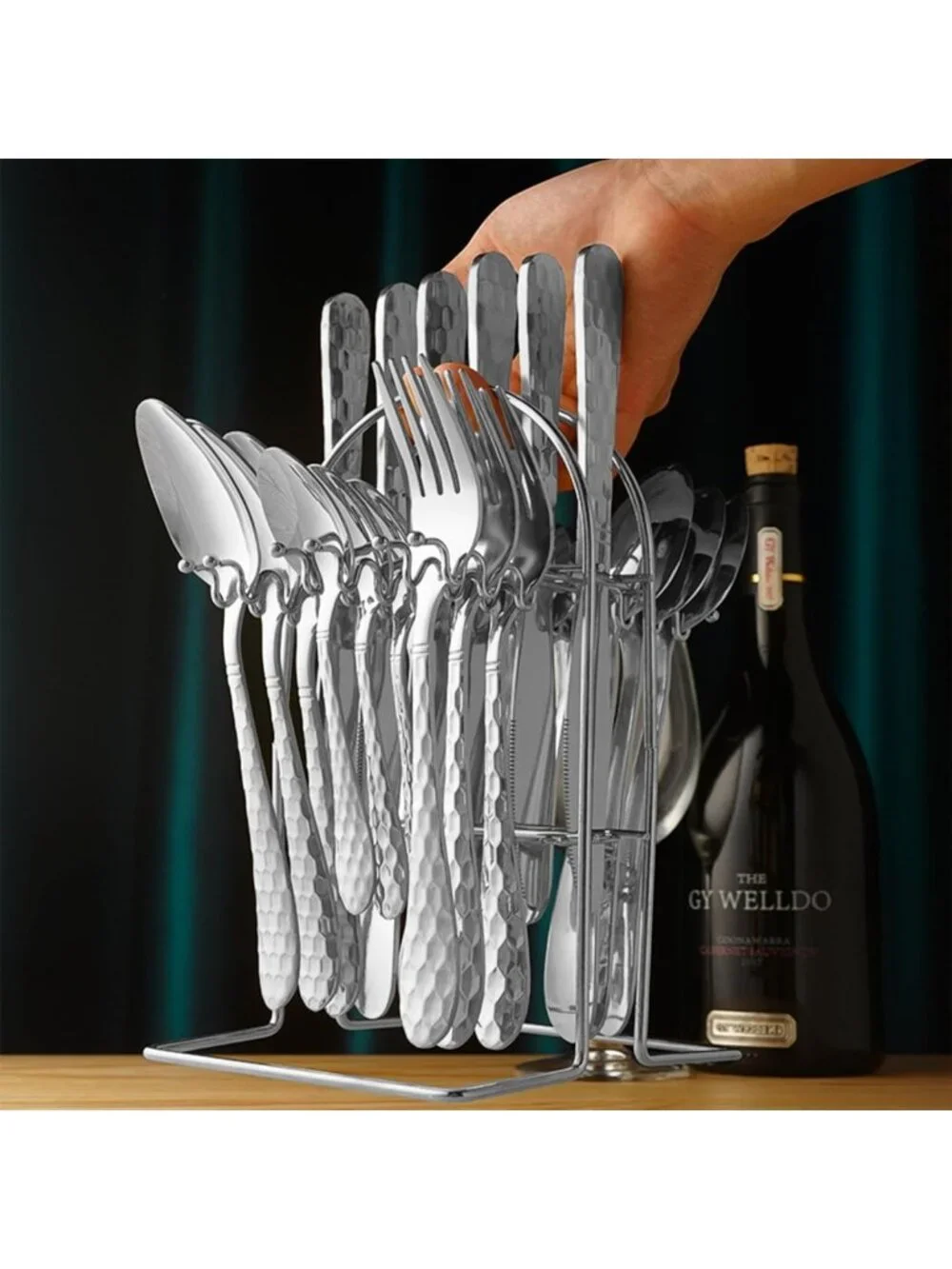 24-Piece Stainless Steel Silverware Set with Holder - Forks, Spoons & Knives for